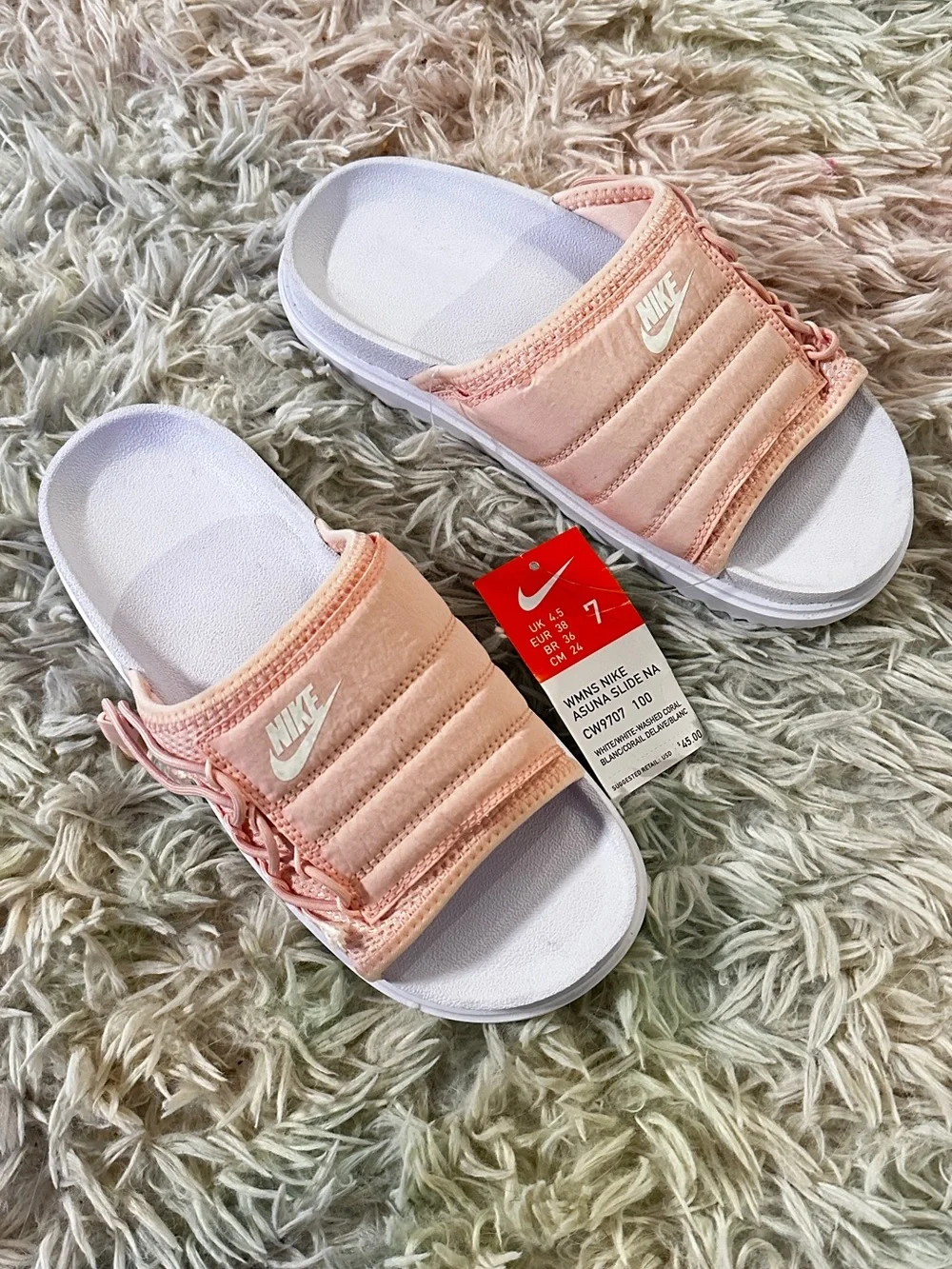 NWT Nike Women's Asuna Slide Sandals in White and Washed Coral Size 7